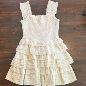 Charming White Ruffled Anthro Dress